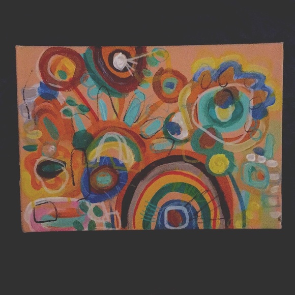 Playful mini 5x7 abstract in retro boho tones - Picture 2 of 4
